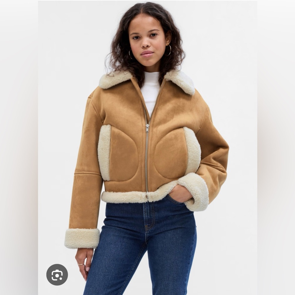 Vegan Suede Sherpa-Trim Jacket | Size XL